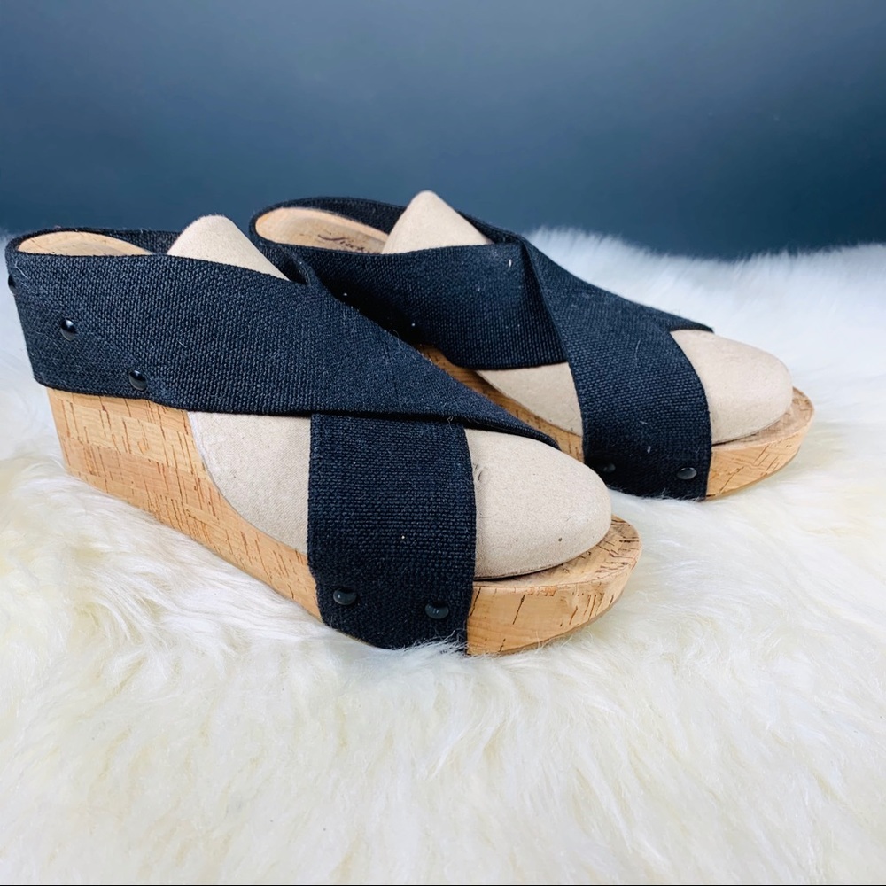 Lucky Brand Cross Strap Cork Heeled Sandals